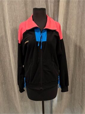 90’s Columbia Black Jacket with Coral Yoke and Blue Accents